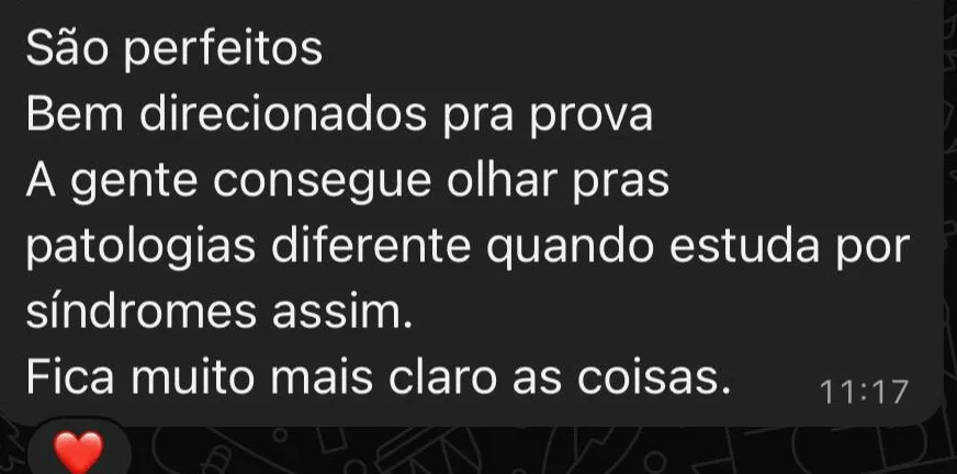 Mensagem de aluna sobre o método por síndromes